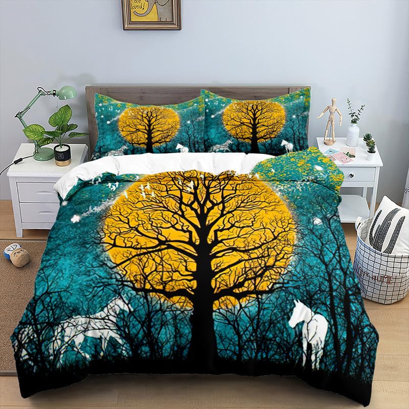 Parure de Lit 220x240 Adulte cheval cyan pour chambre moderne