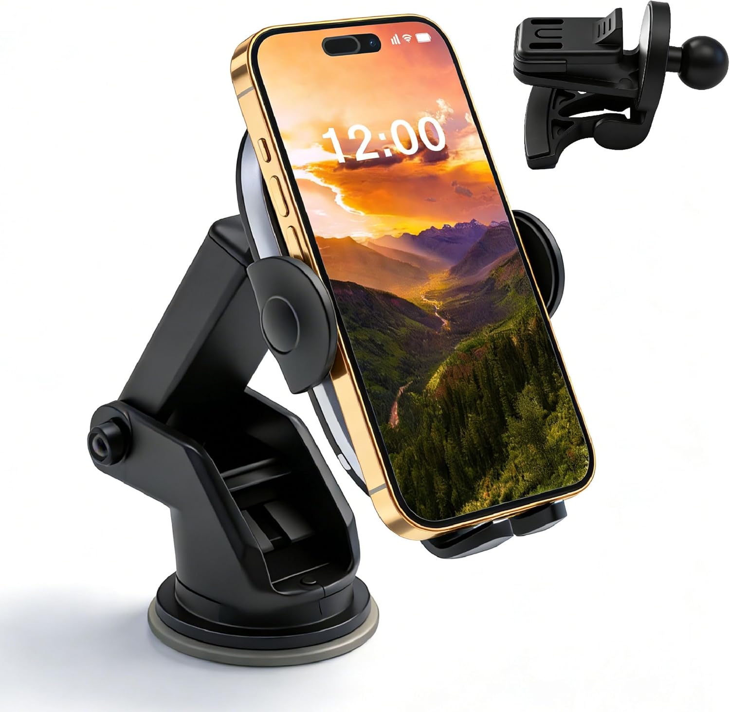 Wireless Car Charger Phone Holder Mount 15W Fast Charging, Auto Clamping with Smart Sensor, Dashboard & Windshield Car Phone Holder for iPhone for Google Samsung Android