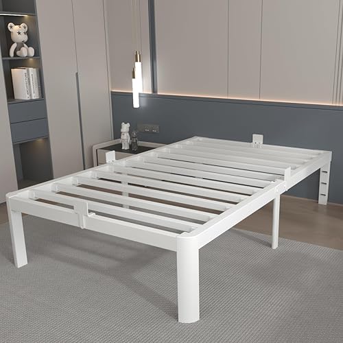 Miniatura 15 de Base de cama de 10 pulgadas tamaño completo, base de cama blanca tamaño completo con juntas metálicas, no requiere somier, diseño de esquinas