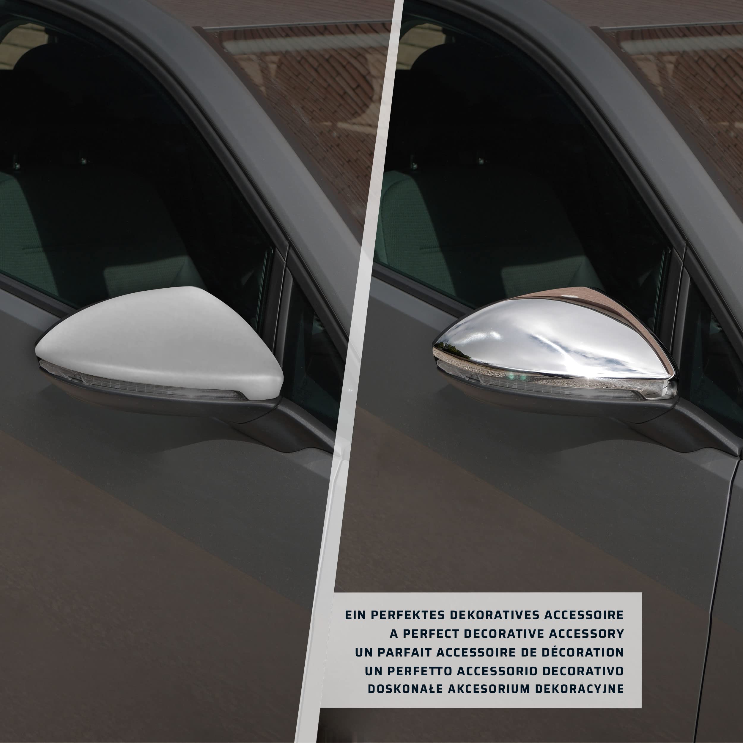CHROMEMASTER | Nakładki na Lusterka Zewnętrzne | Kompatybilne z VW Touran 5T od roku 2015 | Stal nierdzewna; Osłony Lusterek to Niepowtarzalny Wygląd Auta i Ochrona Przed Uszkodzeniem