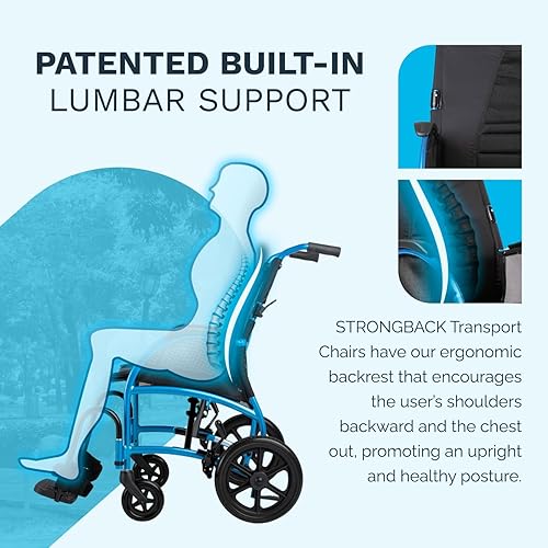 Miniatura 6 de Strongback Mobility Excursion Silla de ruedas plegable y ligera, soporte lumbar ajustable integrado, promueve una columna vertebral saludable, 12S+AB