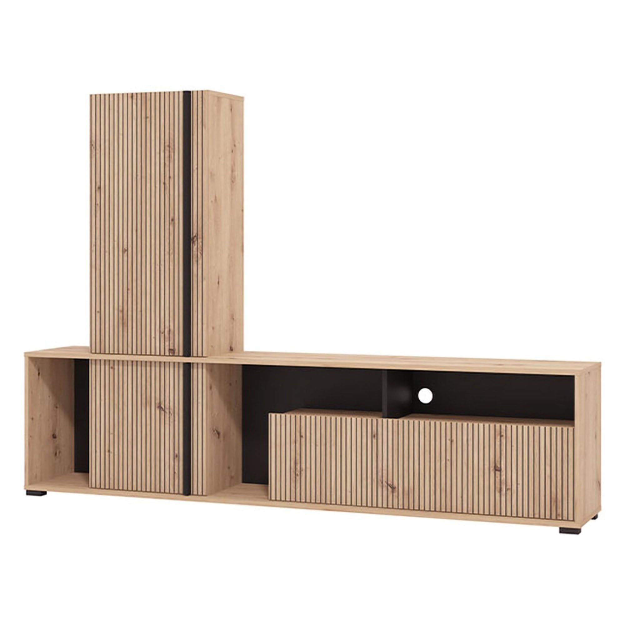 Dmora Parete Attrezzata Mosuko Marrone Rovere Nodi Modulabile 7 Ripiani, Mobile Soggiorno 3 Ante