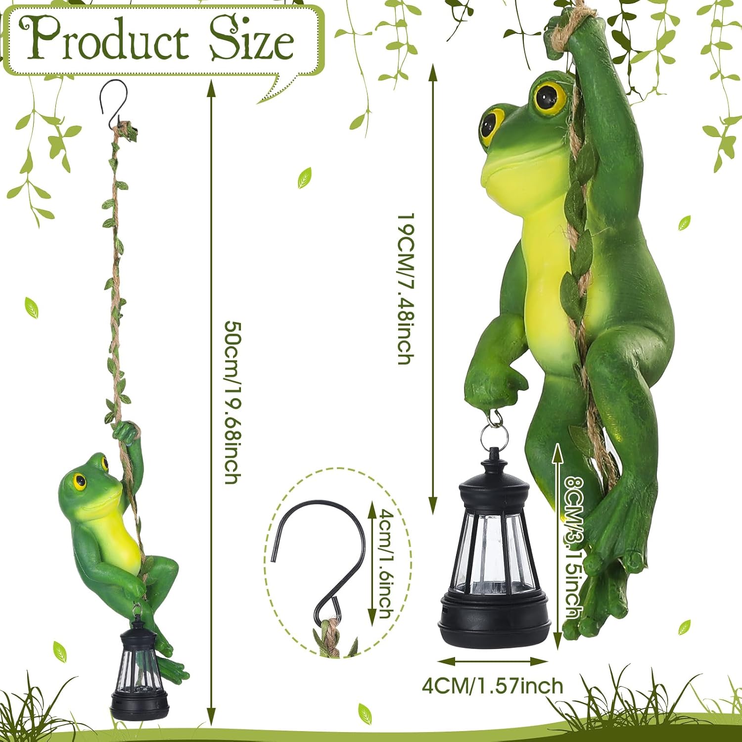 Kathfly Solar Light Hanging Frog Figurine with LED Lantern 7.48 Inch Waterproof Resin Cute Frog Climbing on Vine with Hook for Yard Garden Wall Decor Mother's Day Housewarming Gift