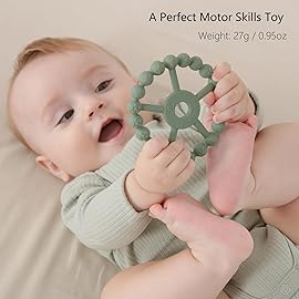 3 Pack Ring Teether Baby Infant Toys, Baby Essentials, Silicone Teething Ring Toys for Babies 0-6 Months, Seposeve Toddler Teethers 6-12 Months 12-24 Months, Infant Teething Relief, Brown Green Blue