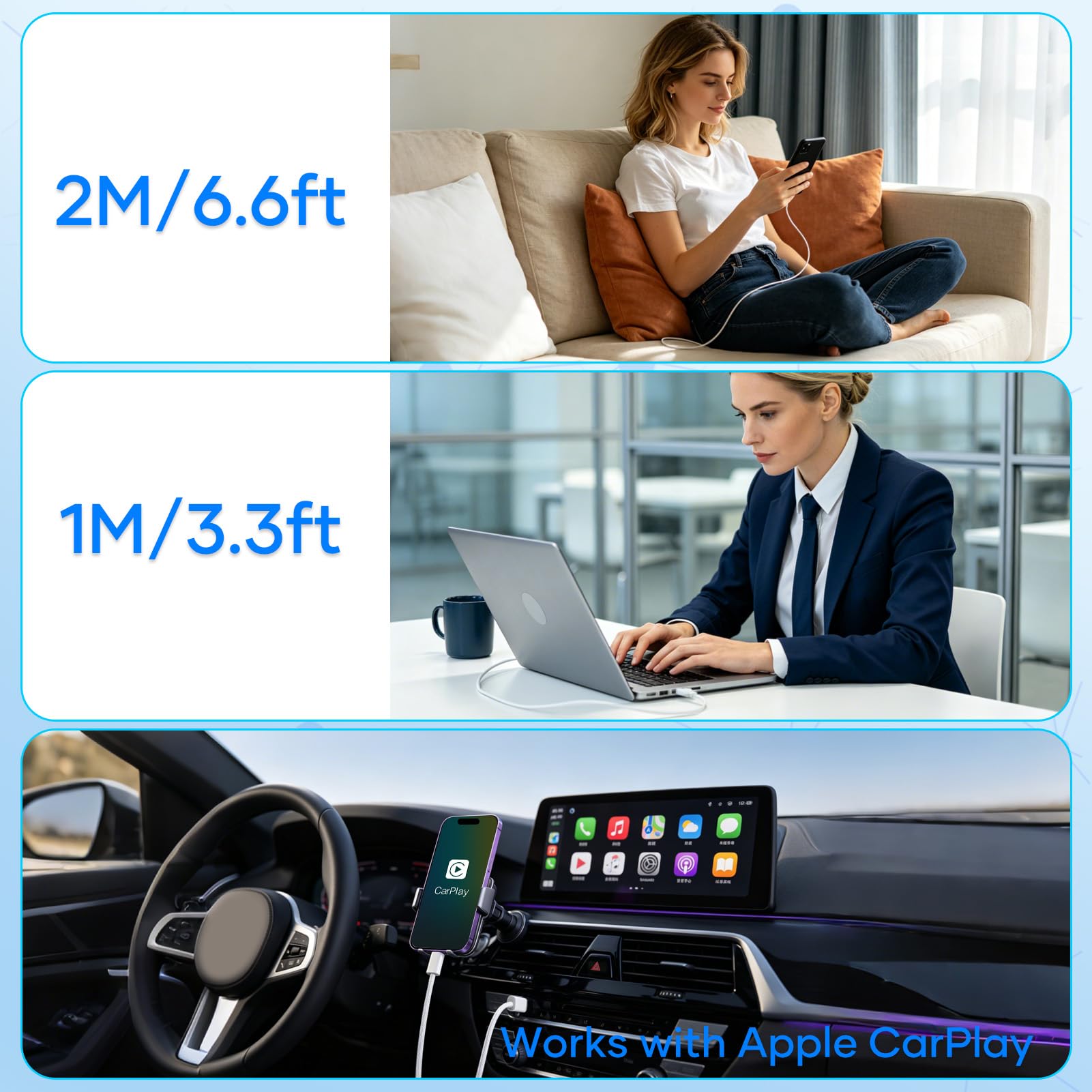 Cable USB C a Lightning para iPhone (2 Piezas, 1M+2M), Cable Lightning USB C [MFi Certificado] Cable i Phone Carga Rapida PD Transferencia de Datos 480 Mbit/s para iPhone 14/13/12/11, Blanco - 5