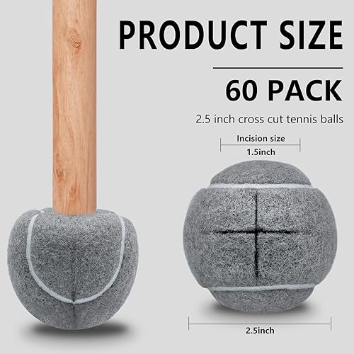 Miniatura 2 de Magicorange Paquete de 60 pelotas de tenis precortadas a granel para sillas, pelotas de tenis de 2.5 pulgadas, fundas para patas de sillas