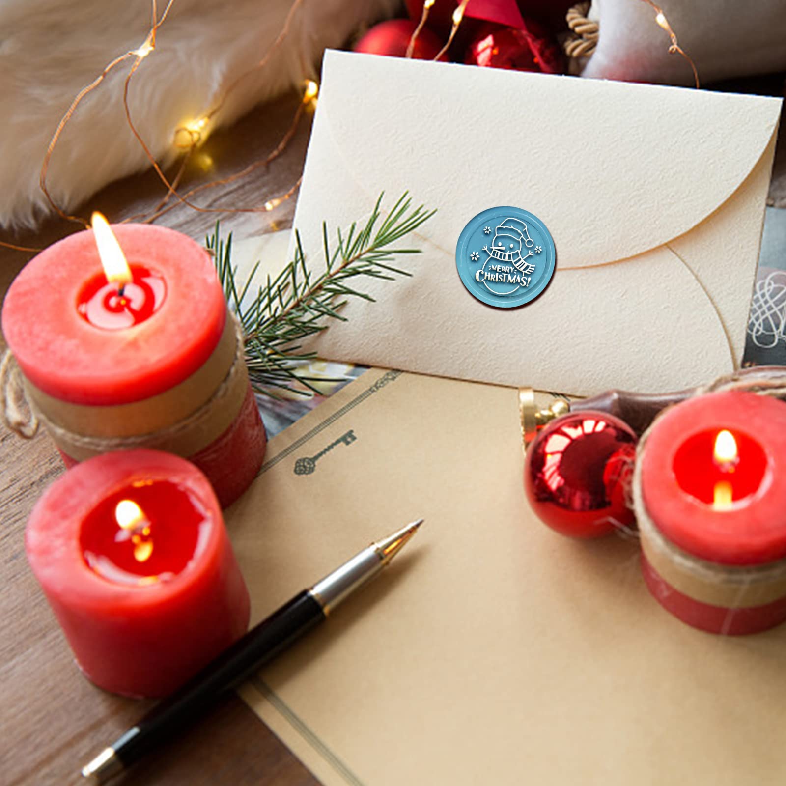 CRASPIRE Merry Christmas Wax Seal Stamp Snowman Snowflake Sealing Wax Stamps 30mm Retro Vintage Removable Brass Stamp Head with Wood Handle for Wedding Invitations Xmas Thanksgiving Gift Packing - Image 4