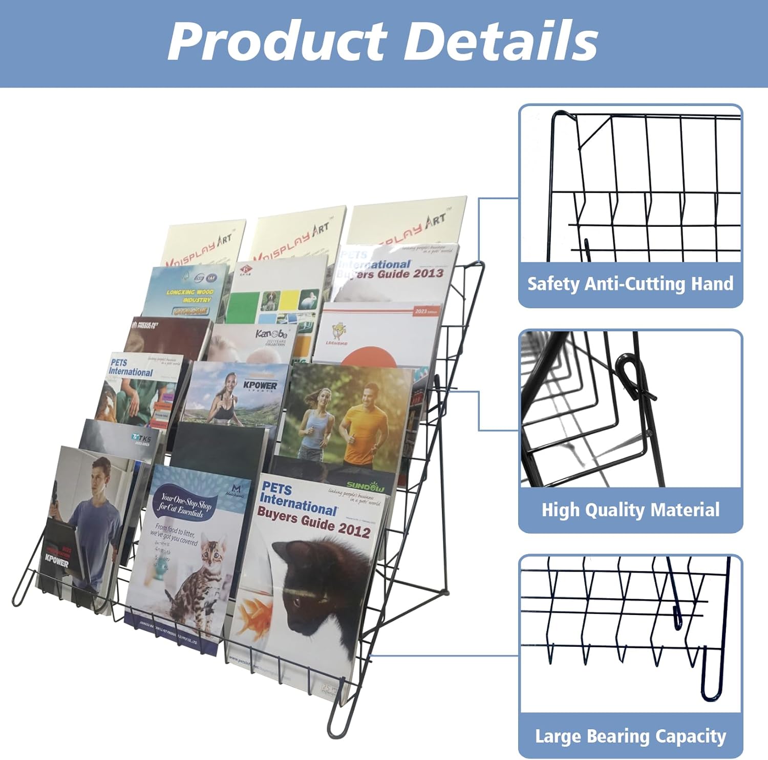 6 Tier Wire Magazine Rack - Comic Book Rack Wide Wire Tabletop Display Rack for Exhibitions Office Table Top Book Brochure Literature Comic Greeting Card Shelf Holder Stand