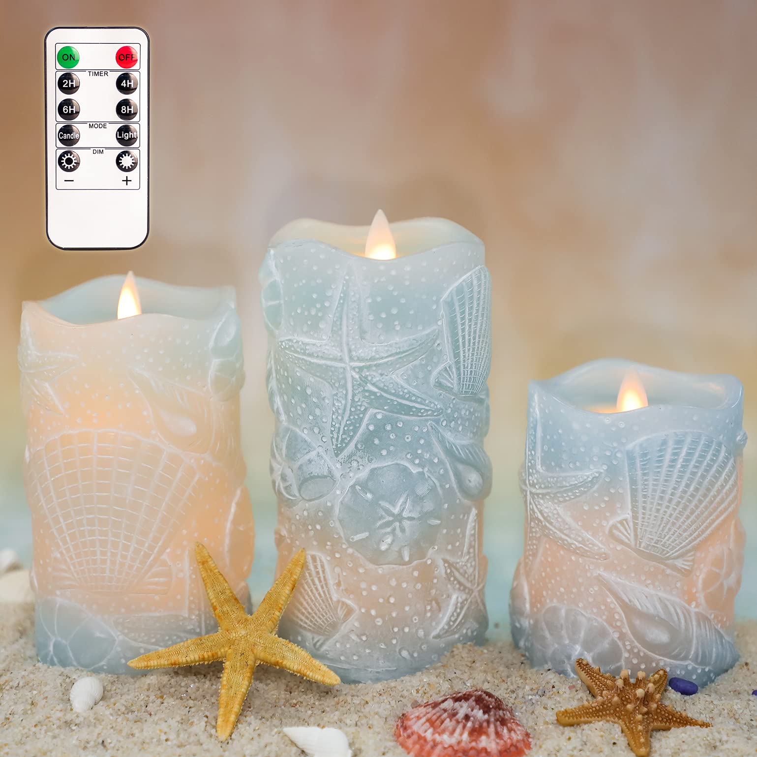 Ocean Flameless Candles with Remote Carved Seashell