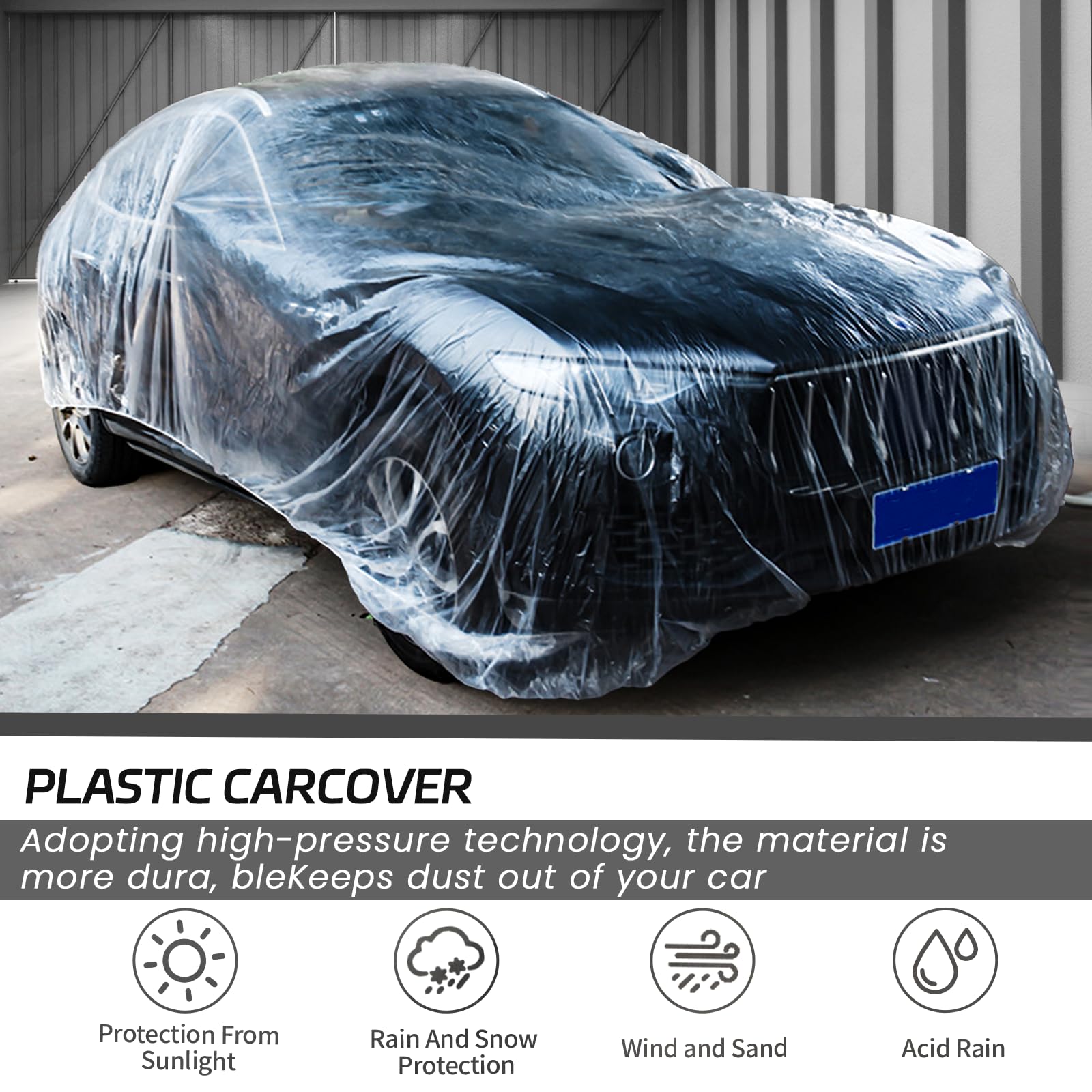 Wogomz 2PCS Disposable Car Cover 15 7 24 7 ft Clear Plastic Car Cover with Elastic Band Waterproof — view 3