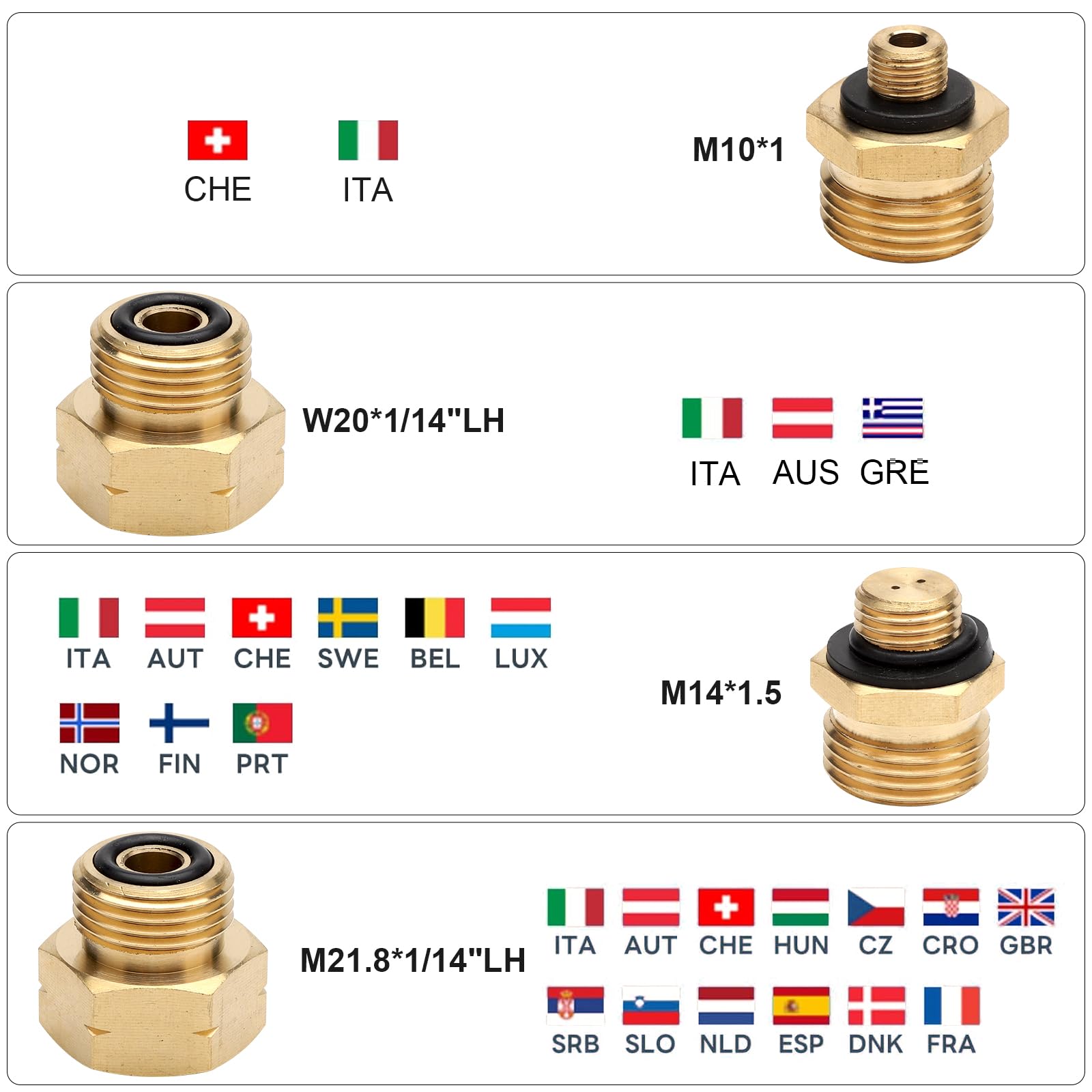 Adattatore bombola gas Set 4 pezzi kit europeo ottone regolatori pressione bombole gas
