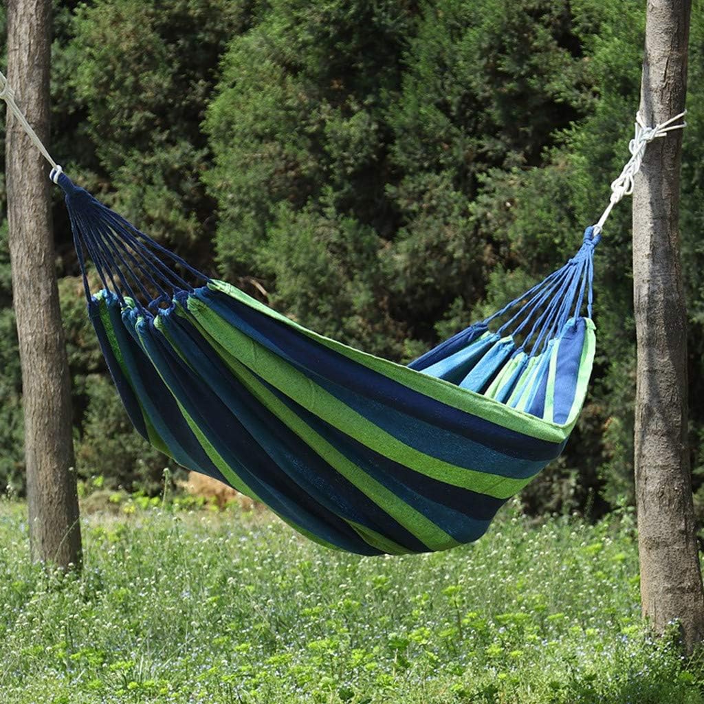 Camping Hammock,Portable Garden Hammock,Extra Long and Wide Brazilian Hammock Canvas Cotton Hammock with Carrying Bag for Patio Yard & Backyard &Porch & Outdoor/Indoor (Blue & Green Strip)