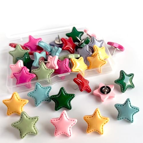 KEYDUACU Cute Push Pins,24Pcs Star Thumb Tacks,Push Pins for Bulletin Board | Colorful Star Decorative Push Pins for Bulletin Board, Photos Wall Maps,Desk Accessories for School Offices Decor