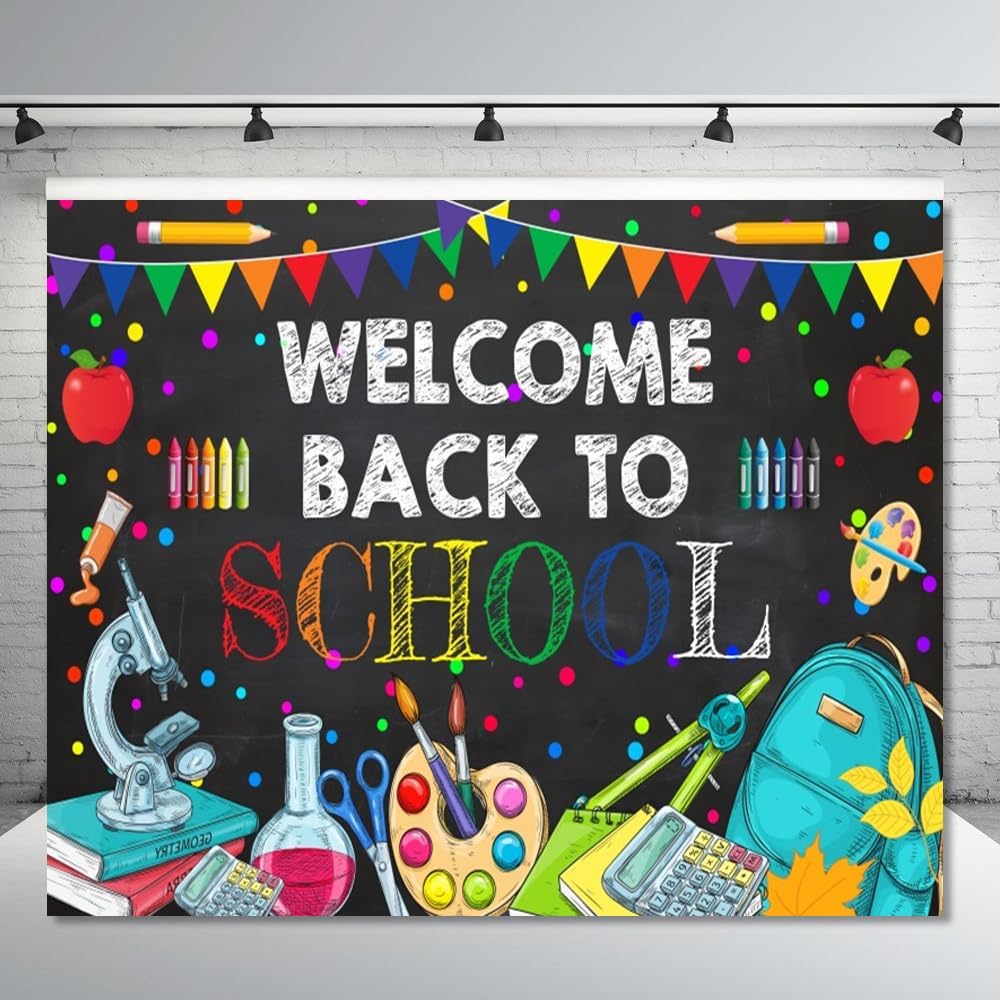 10x8ft Welcome Back to School Backdrop Colorful Teachers Students Online Teaching Photo Background Vinyl First of Day School Photography Backdrop Banner Classroom School Decorations