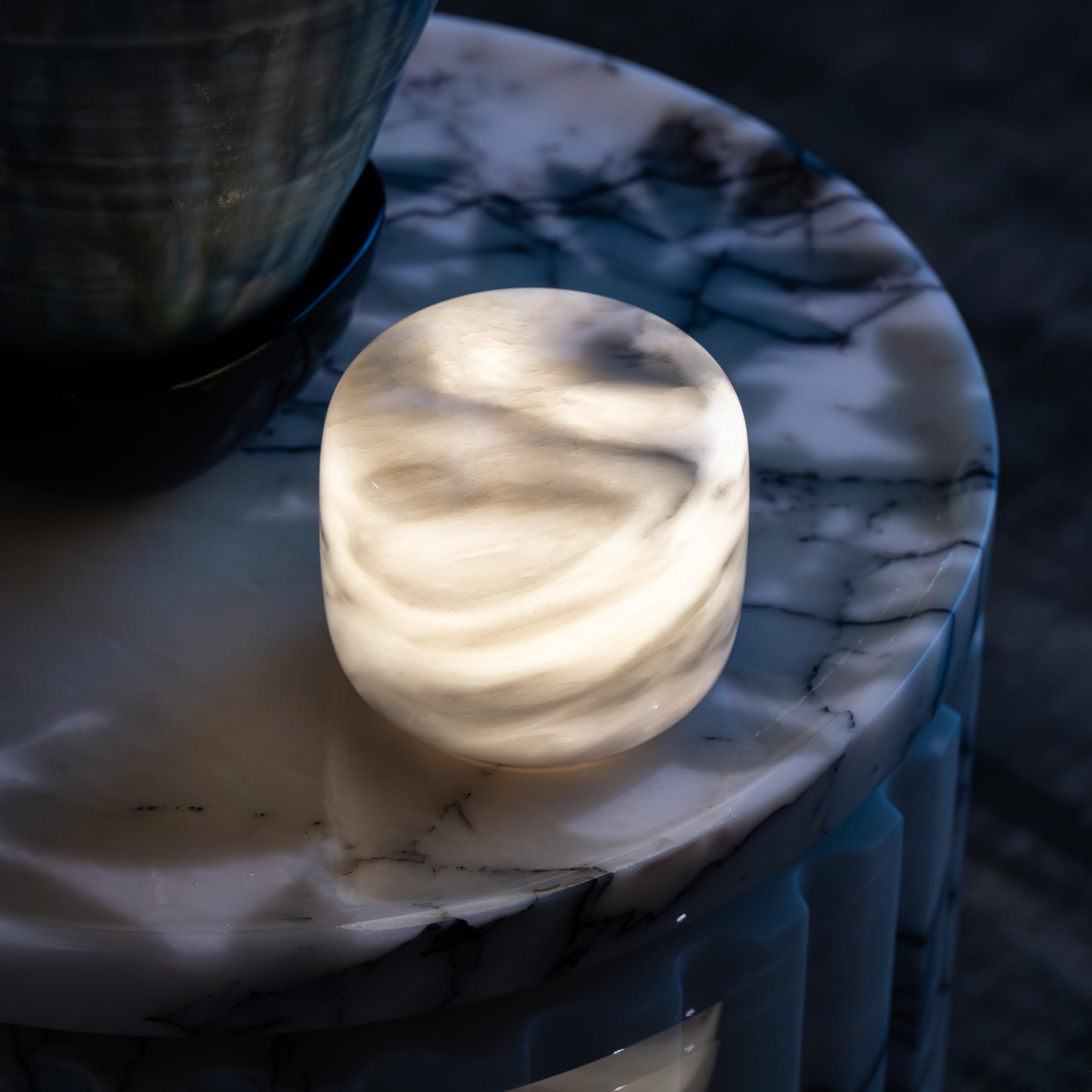 Marmor Lámpara de Noche Mármol Regulable, Luz de Mesa LED 3 Modos, Lámpara de Piedra Recargable, Iluminación Ambiental