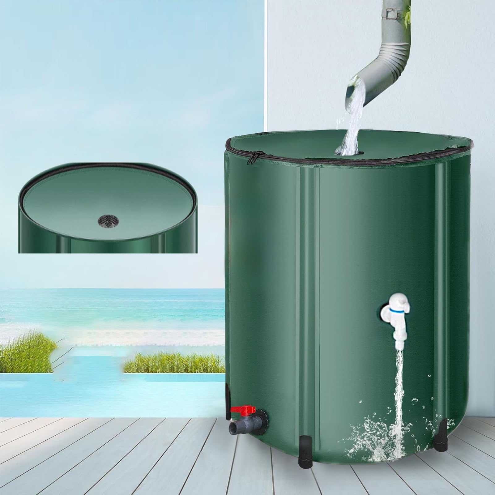 Barril de lluvia – Cubo de agua plegable de PVC empalmado de 30,71 x 15 | 75 pulgadas, barril de agua plegable de 26 galones de PVC | Depósito de de depósito de agua con tapón de filtro de