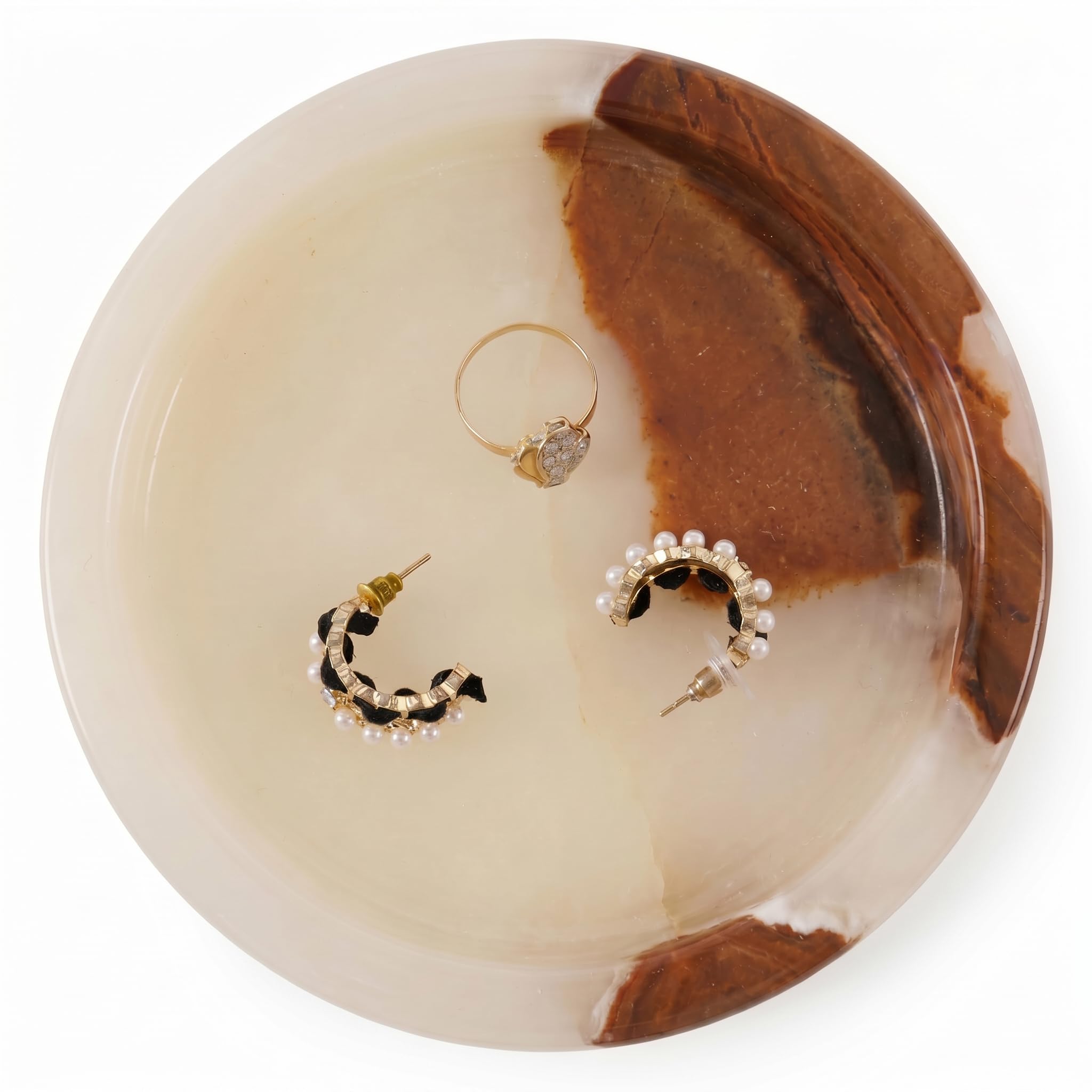 SPESHSTONES Marble Jewelry Dish 5 Inch Handmade Ring Holder - Stone Tray for Necklace, Earring and Perfume Organizer - Decorative Trinket Dish for Vintage Vanity Decor