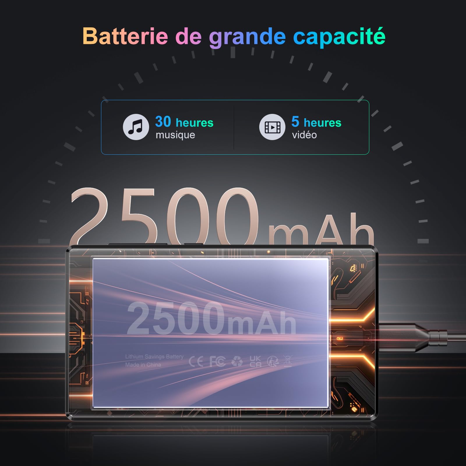 Oilsky 96Go Lecteur MP3 avec WiFi et Bluetooth, écran Tactile de 4,7'' 1280P, Android 13.0, RAM:4 Go, Lecteur MP3 & MP4 avec Spotify, Amazon Music, Play Store (Noir)