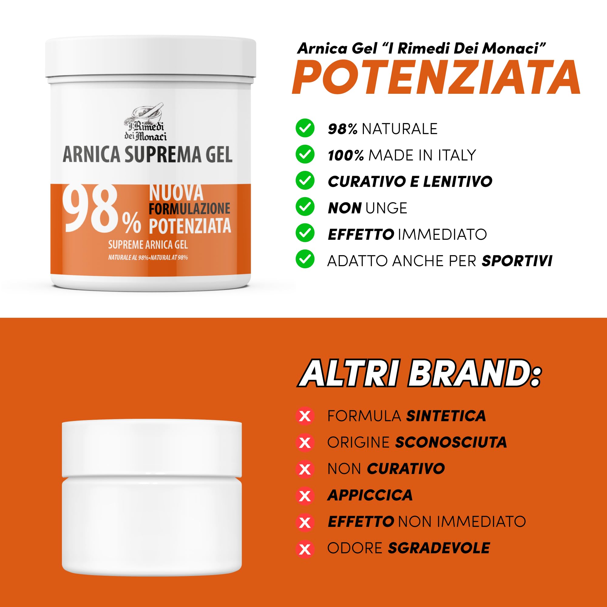 Arnica Suprema per Cavalli Uso Umano Forte 98% Gel per Massaggi Rilassanti con Lavanda, Menta, Vitamina E, Crema Arnica per Muscoli e Articolazioni 100% Made in Italy - I Rimedi dei Monaci 2x550ml