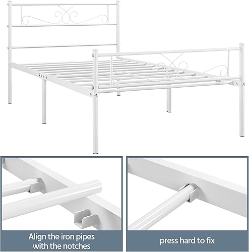 Miniatura 34 de Topeakmart Base de cama clásica de metal de 13 pulgadas con cabecero, base de colchón, plataforma de cama, base de cama con listones, tamaño Negro