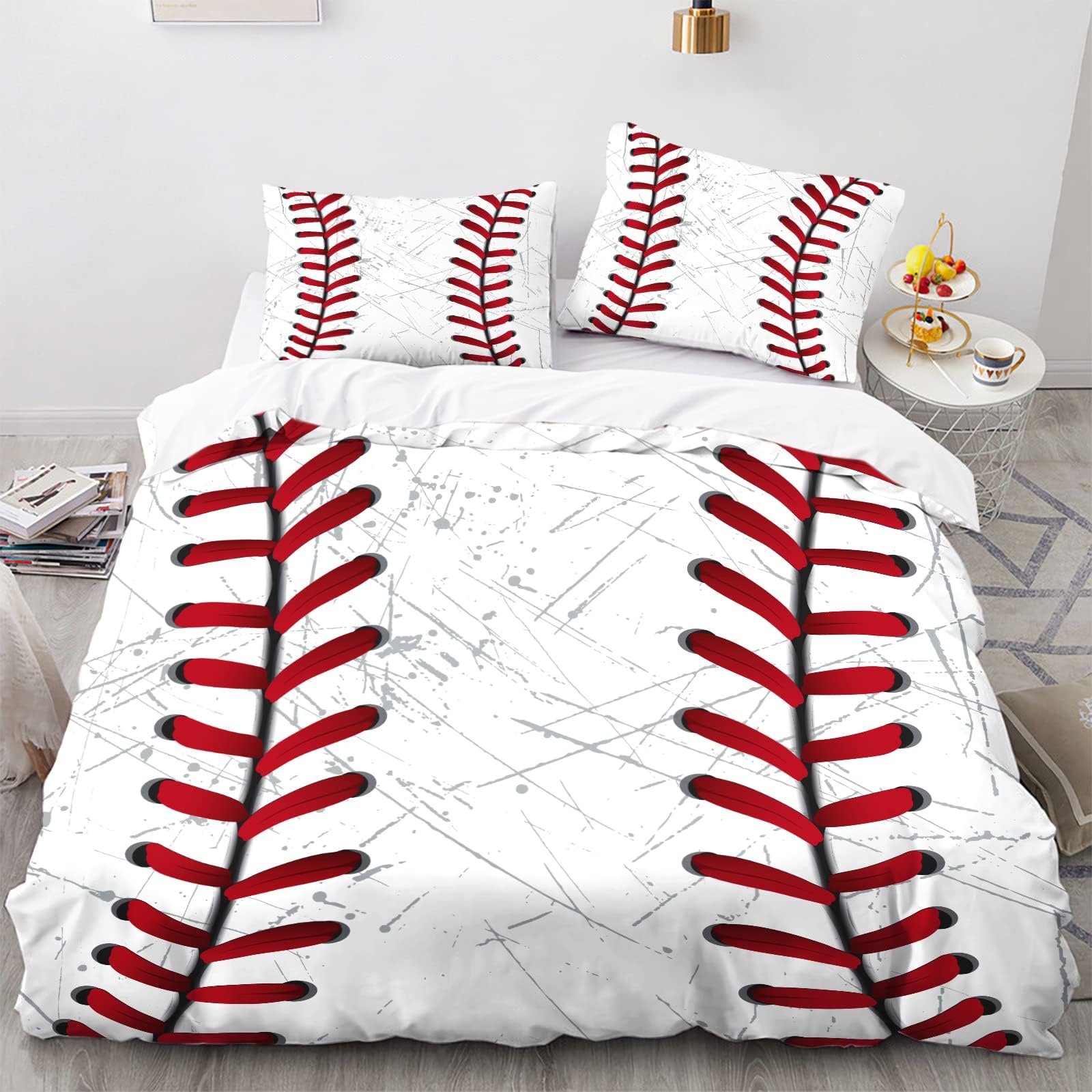 Baseball Bedding Set Baseball Pattern Comforter Set for Kids Boys Teens Bedroom Decor 3PC (1 Duvet Cover with 2 Pillow Cases), Twin Size