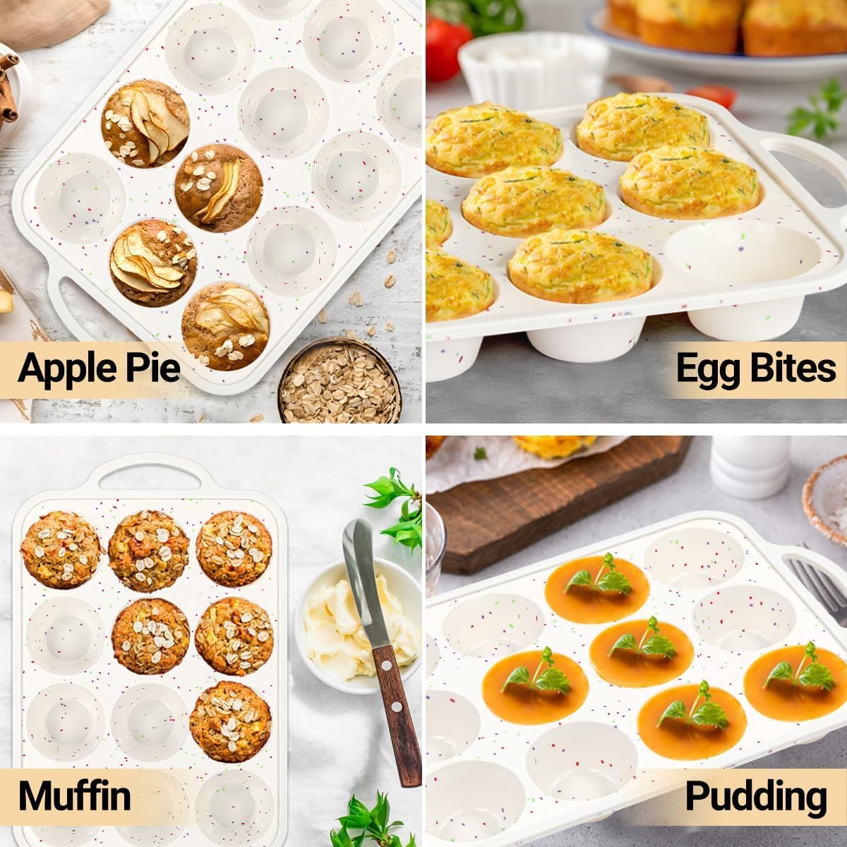 Silikon-Muffinformen zum Backen, metallverstärkter Rahmen, 12 Tassen, normale Größe, Silikon, antihaftbeschichtet, Muffinform zum Backen von Muffins, Cupcakes, Frittatas, BPA-frei, Silikonformen