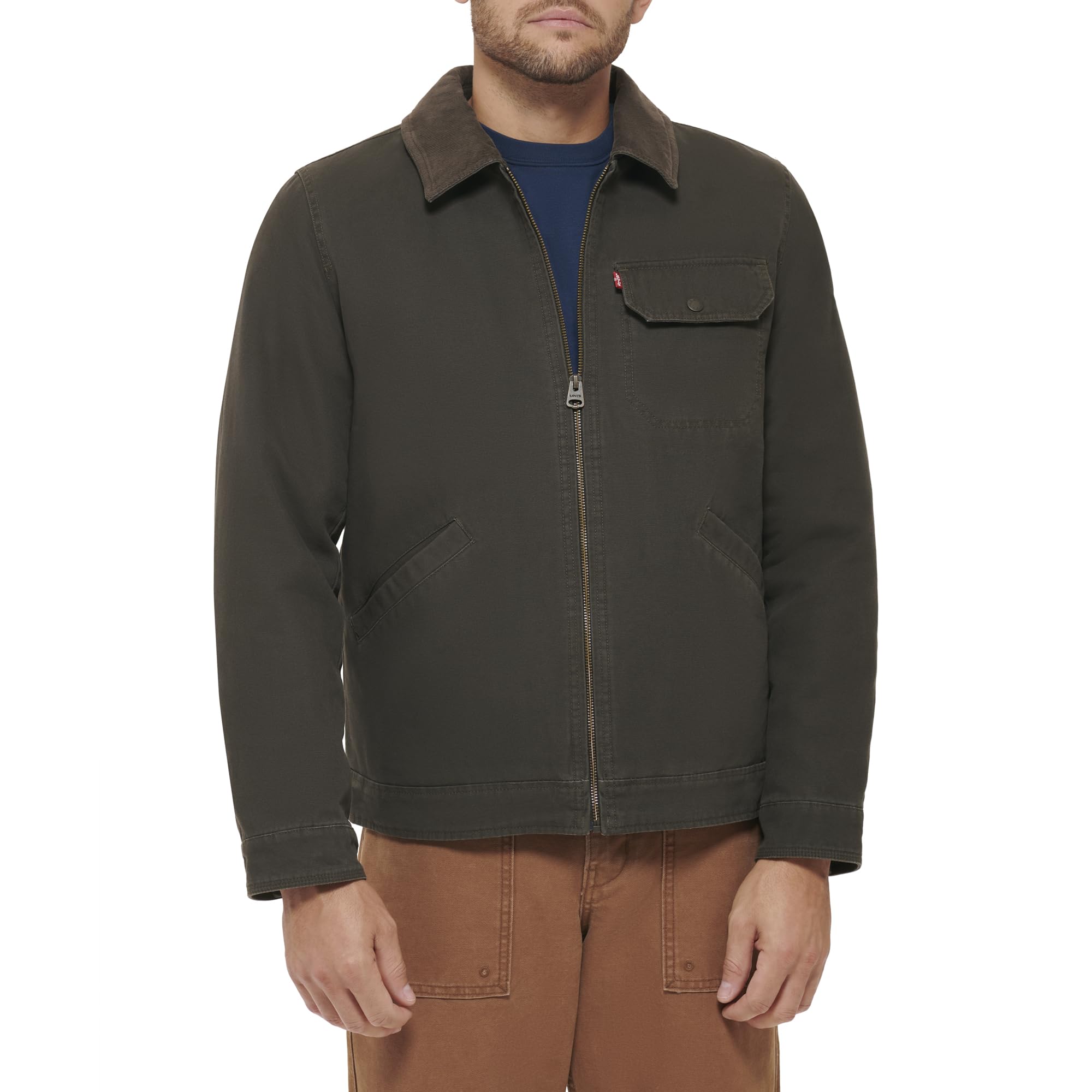 Levi's Men's Workwear Cotton Corduroy Collar Depot Jacket, Olive Lightweight Canvas, XXL