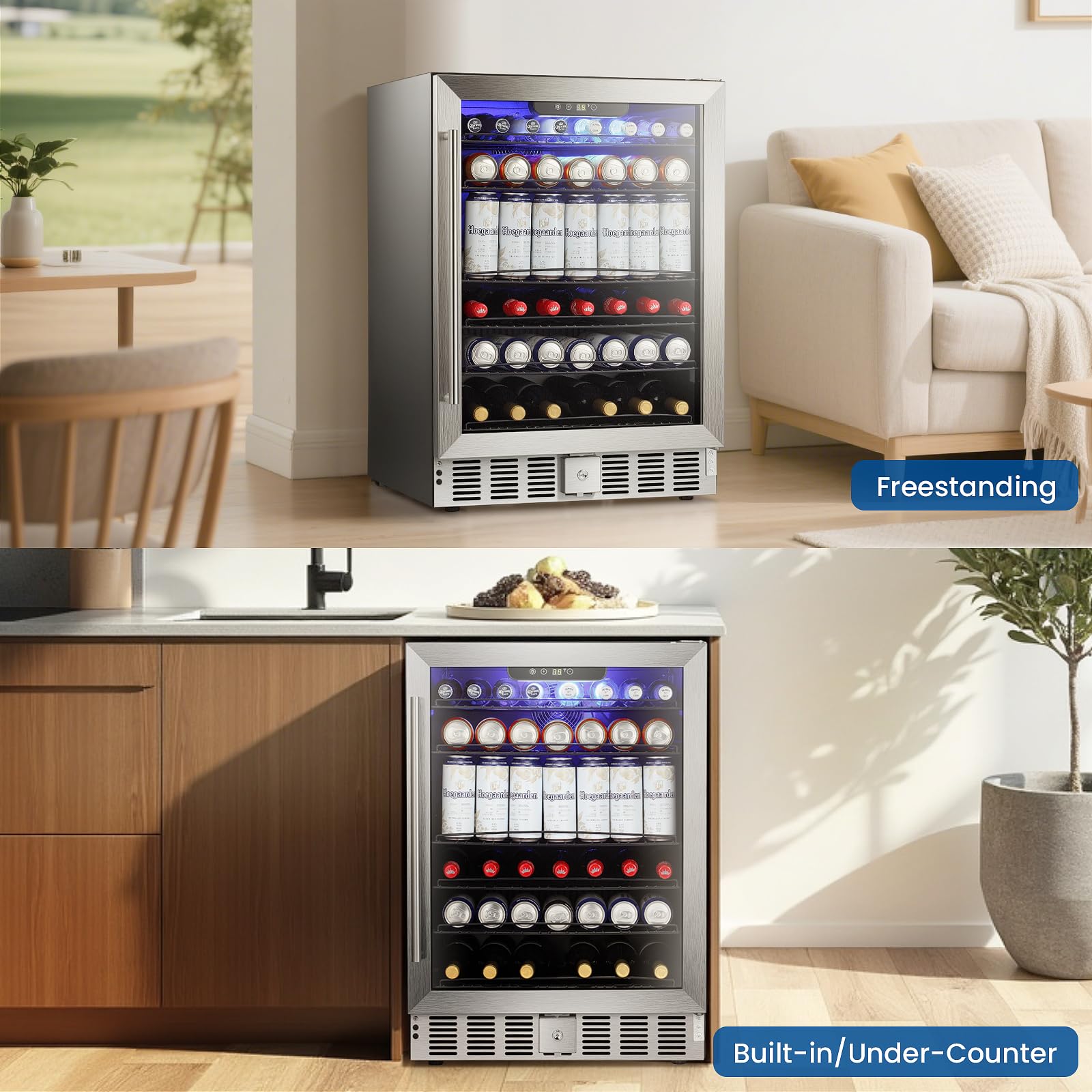 Antarctic Star 166 Can Beverage Refrigerator Cooler, 5.1 Cu.Ft Mini Fridge With Safety Lock, Beverage Cooler With Glass Door/LED Light/Adjustable Removable Shelves For Home/Office/Bar(Stainless Steel) on Fridge.com - View 6