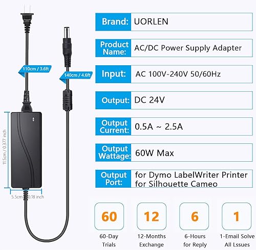 Miniatura 6 de Cable de alimentación de 24 V con certificación UL para Dymo 400 450 550 4XL 5XL LabelWriterTurbo LabelsLabel ThermalTwin TurboFabricante de
