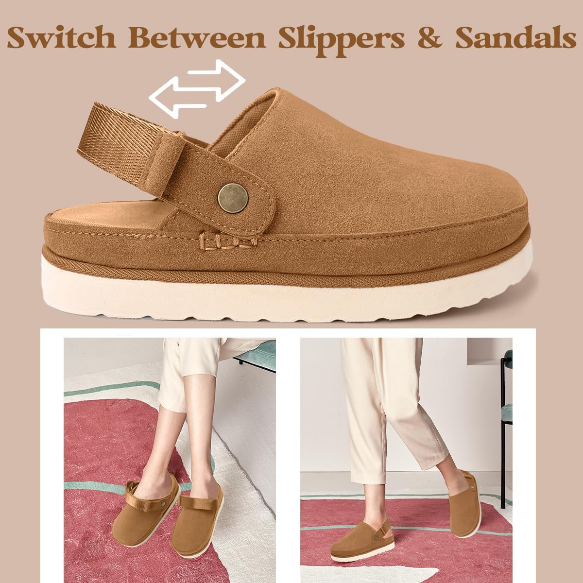 Miggliacci Women's Genuine Suede Platform Clogs with Adjustable Strap Comfy Memory Foam Arch Support Mules & Clogs Goldenstar Slippers for Women Indoor Outdoor - Image 5