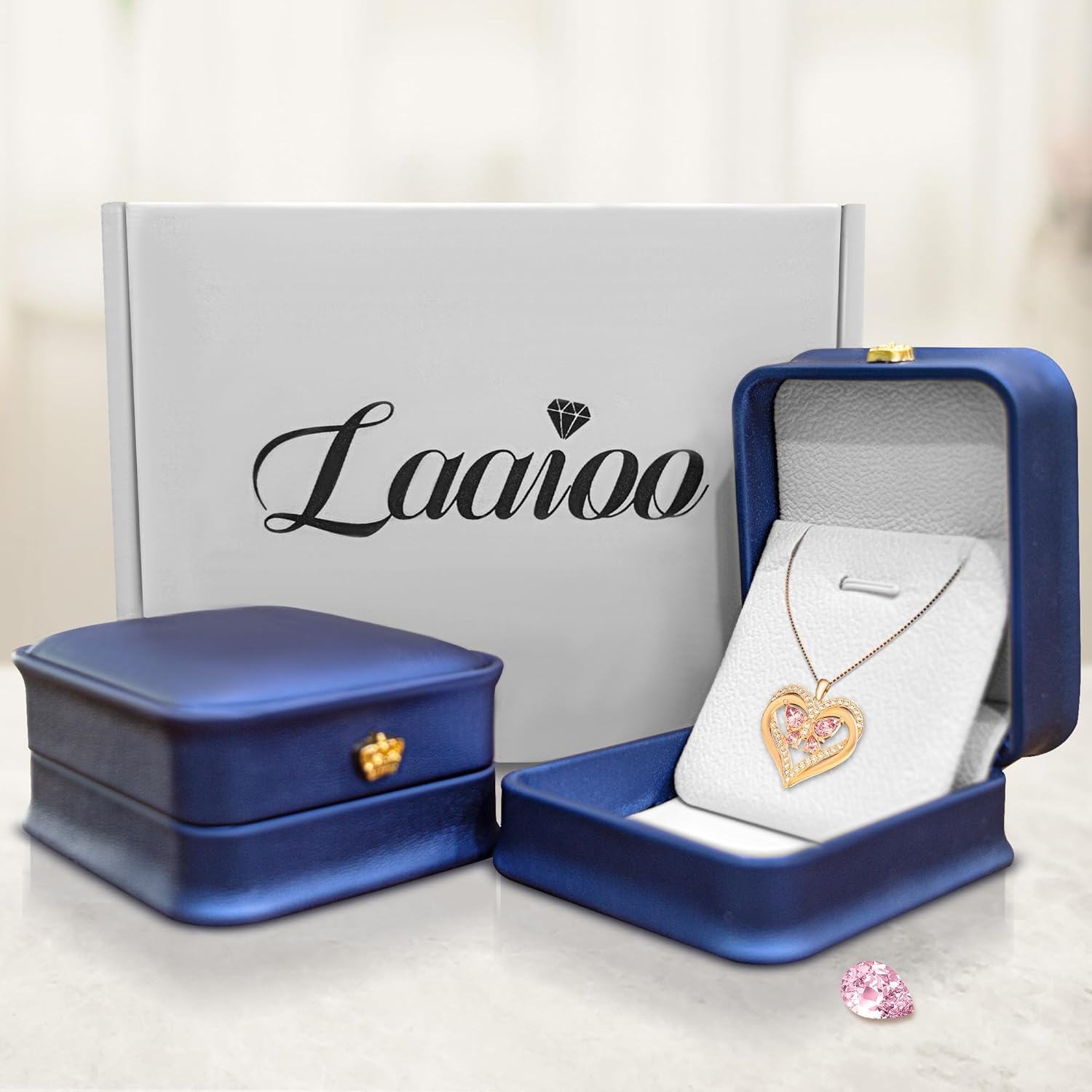 Pink Pendant Necklace for Women 925 Sterling Silver Aquamarine Heart Necklace Handmade Love Necklace for Valentines Birthday Gifts for Wife Girlfriend Daughter(Butterfly)