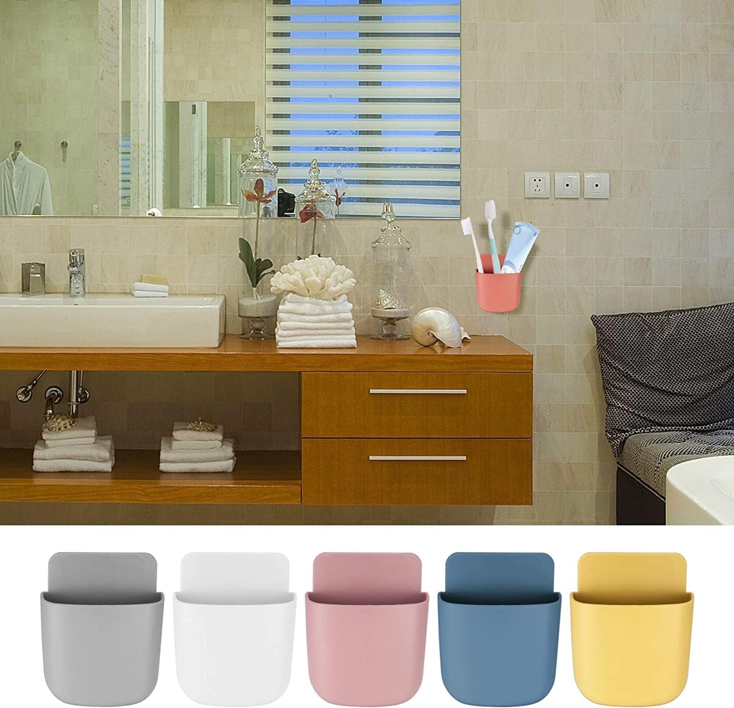 6 Pcs Remote Control Holder Wall Mounted, Self-Adhesive Wall Mount Phone Pen Pencil Makeup Brushes Glasses Holder Storage Box Organizer for Wall Beside Table - Image 5