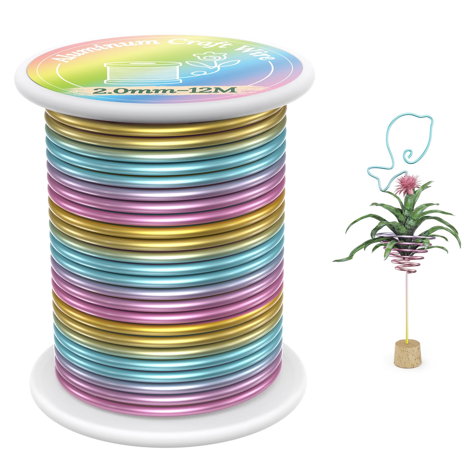 VynyQoo 2mm(12 Gauge) Metal Wire, 12m Galvanised Wire Colored, DIY Aluminium Craft Wire, Handmade Bendable Thick for Jewelry Making Horticultural Bonsai