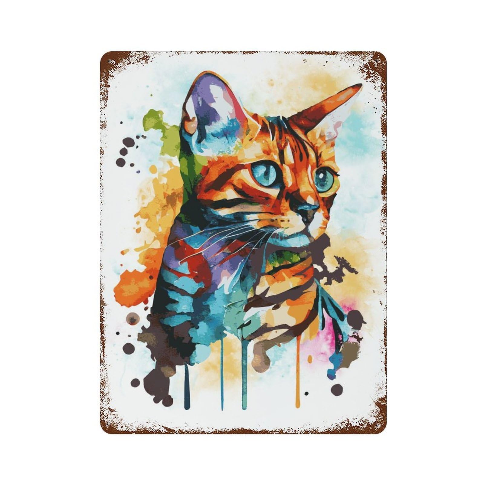 Watercolor Bengal Cat Retro Metal Sign 15.7"x11.8", Vintage Wall Decor for Garage, Pub Or Kitchen