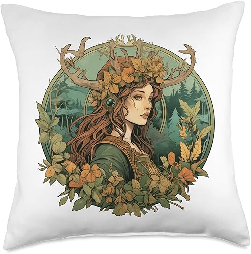 UNREAL WORKSHOPS Art Nouveau Female Druid Adventurer Wanderer Nature Roleplay Throw Pillow, 18x18, Multicolor UNREAL WORKSHOPS Art Nouveau Female Druid Adventurer Wanderer Nature Roleplay Throw Pillow, 18x18, Multicolor