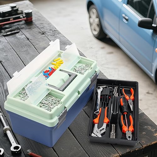 Miniatura 2 de Caja de herramientas de 15 pulgadas con bandeja extraíble, caja de piezas pequeñas en la tapa es extraíble, la bandeja se puede quitar y combinar a