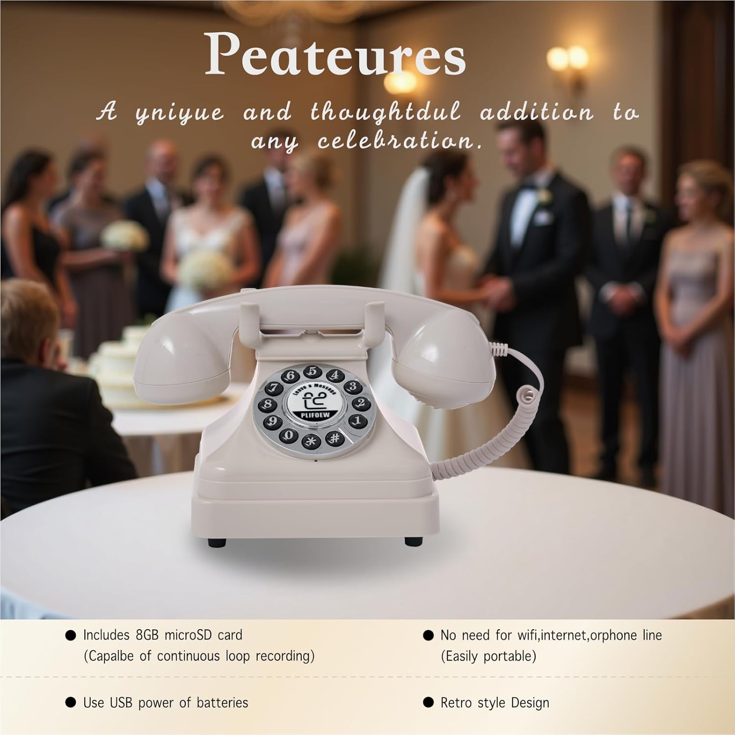 Audio Guest Book Wedding Phone,Audio Guestbook Phone Vintage Style Audio Message Voicemail for Graduation Retirement Party Birthdays Baby Shower Special Occasions (Beige)