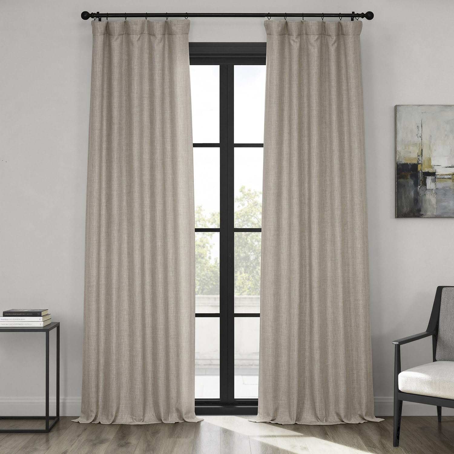 HPD Half Price Drapes Faux Linen Room Darkening Curtains - 96 Inches Long Luxury Linen Curtains for Bedroom & Living Room (1 Panel), 50W X 96L, Oatmeal