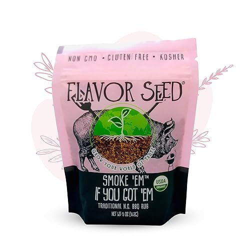 Flavor Seed Smoke 'Em If You Got 'Em Organic Carolina BBQ Rub. Dulce y picante. Para carne de res, pollo y cerdo. Condimentos y especias sin gluten