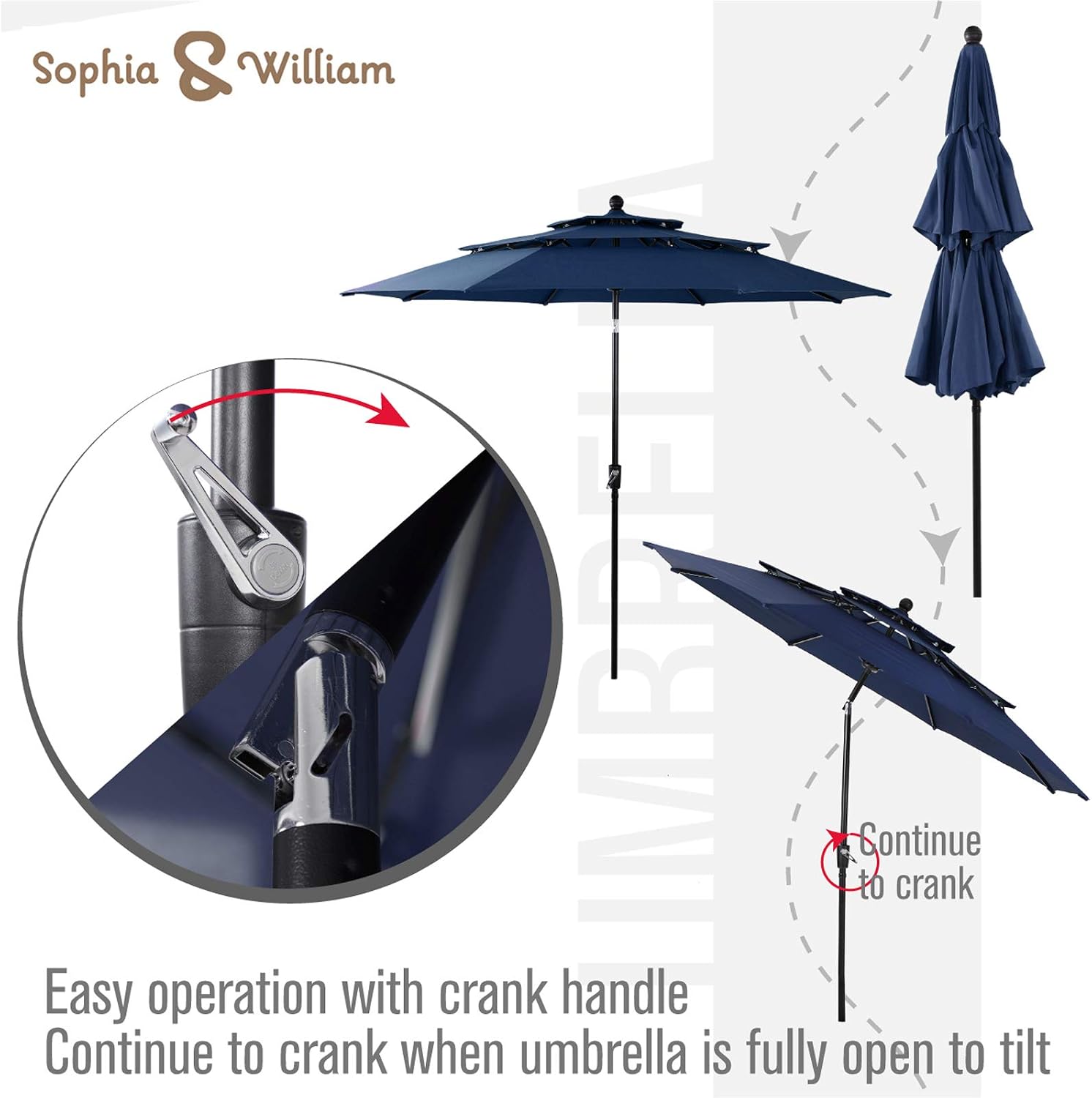 Sophia & William Outdoor 6 Pieces Dining Set with 4 PE Rattan Chairs, 1 Metal Table and 1 10ft 3 Tier Auto-tilt Umbrella (No Base) Navy, Modern Patio Furniture for Poolside, Porch, Patio, Balcony