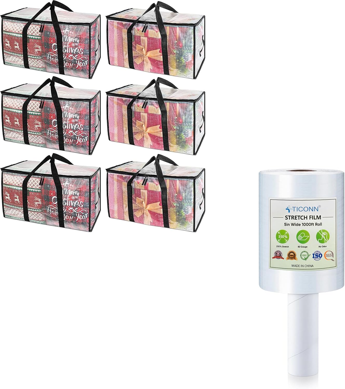 BALEINE Oversized Moving Bags + 5" Stretch Film (Pack of 6)