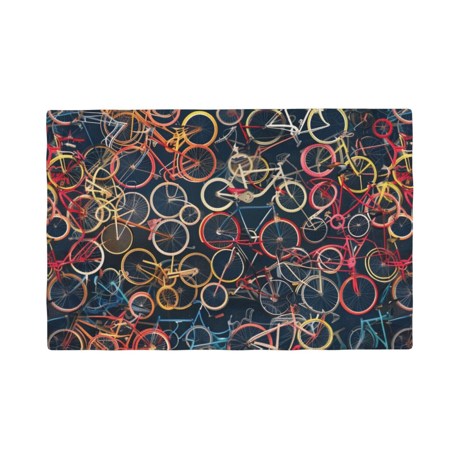 Bikes Cycling Print Placemats Set, Heat Resistant Washable Placemat 12x18in Table Mats for Party Kitchen Dining Table Decoration Indoor Outdoor, Six Piece