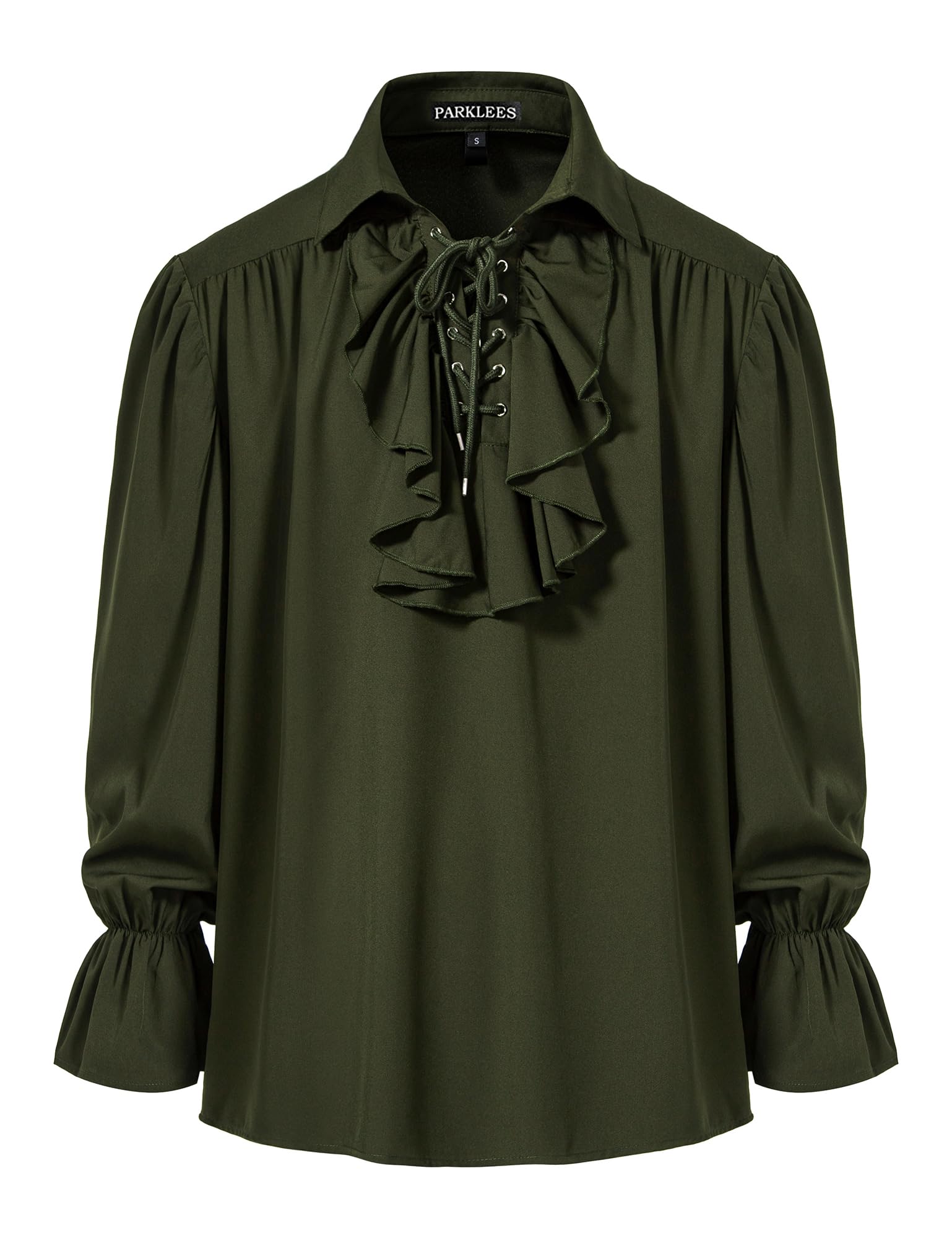 PARKLEES Disfraz de pirata renacentista con volantes y cuello jabot victoriano medieval para hombre