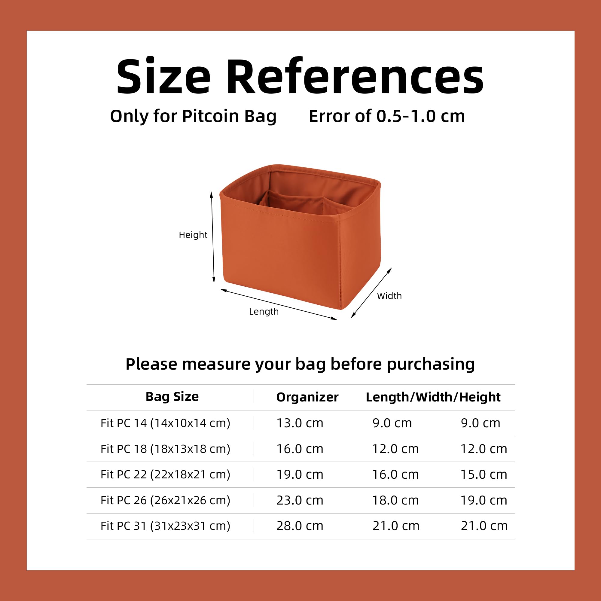DGAZ Bag Organizer Insert de Seda para Picotin (Feu Orange, PC18) | Bolsillo interior, forro de satén suave, ajuste, protección óptima, ligero