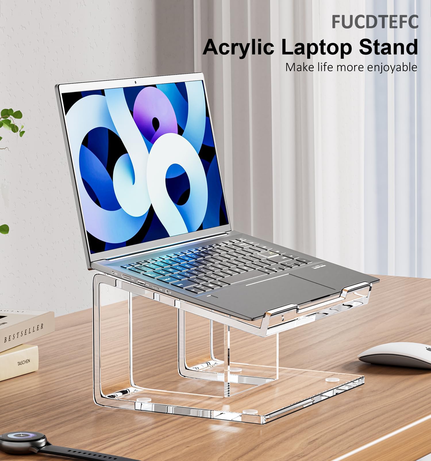 FUCDTEFC Supporto per laptop in acrilico per scrivania, supporto per laptop da 10 a 17,3 pollici, supporto ergonomico per computer compatibile con MacBook e notebook