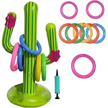 Inflatable Party Props Inflatable Cactus with 8 Rings & Pump, Ring Toss Garden Games for Hawaiian Beach & Outdoor Parties