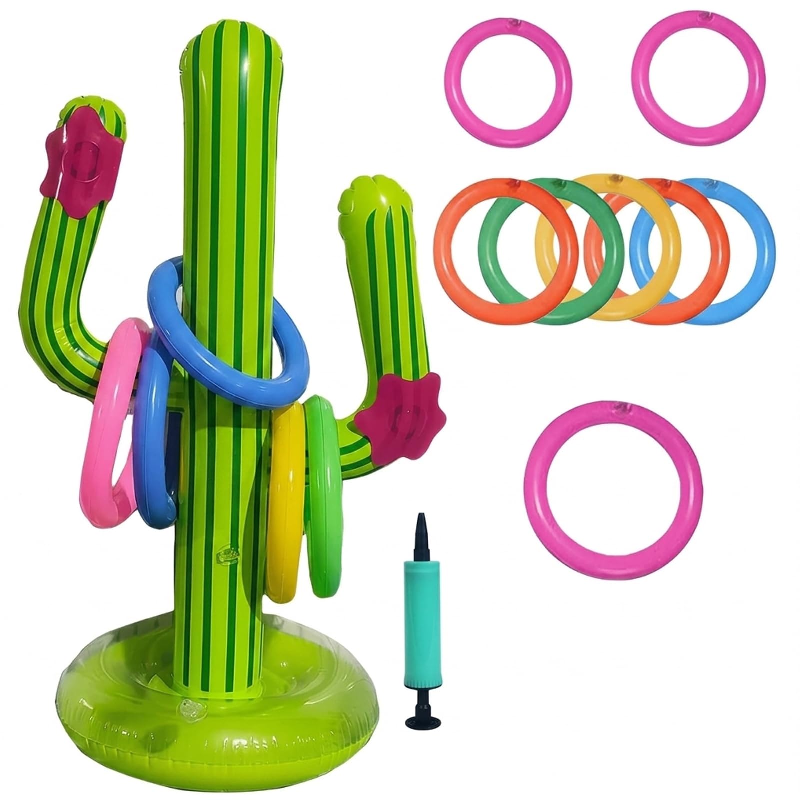 Inflatable Party Props Inflatable Cactus with 8 Rings & Pump, Ring Toss Garden Games for Hawaiian Beach & Outdoor Parties