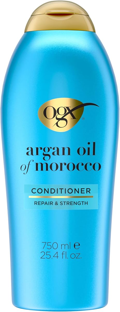 Acondicionador OGX Renewing + aceite de argán de Marruecos, acondicionador reparador y aceite de argán que ayuda a fortalecer y reparar el cabello seco y dañado, sin parabenos ni tensioactivos sin sulfato, 25.4 fl. onzas
