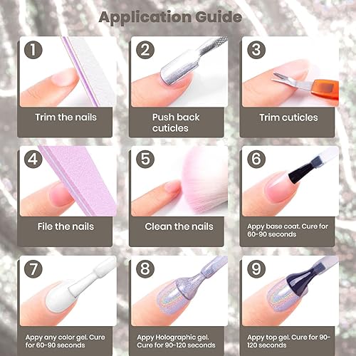 Miniatura 7 de RARJSM Esmalte de uñas de gel holográfico, gris, hermoso y brillante, con purpurina, efecto sirena, unicornio, lámpara de secado necesario para