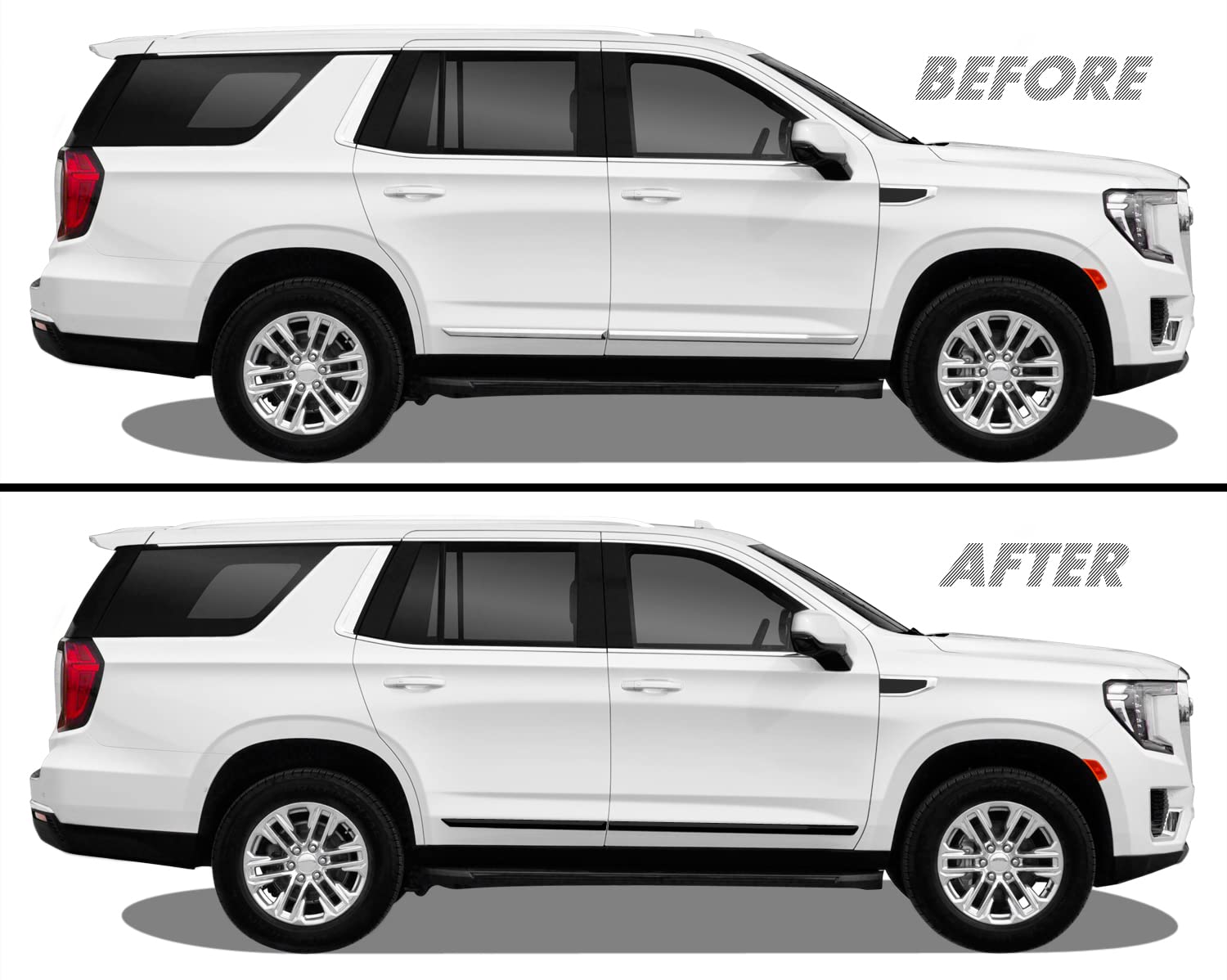 SlickMod Chrome Delete Blackout Vinyl Overlay for 2021-2023 GMC Yukon Door Side Molding Trim (Matte Black, 2. Lower Door Trim)